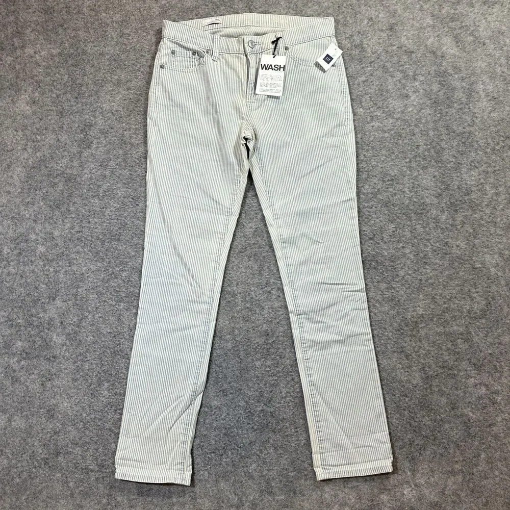New Gap 1969‎ Girlfriend Jeans Womens 25r White Blue Pinstripe Bleached Railroad
